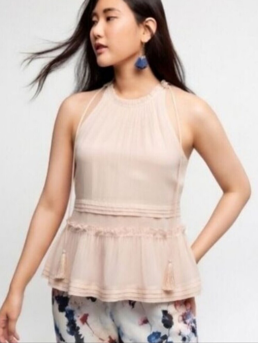 Anthropologie Maeve Leilana Ruffled Halter Peplum Top in Peach Blush Size XL New